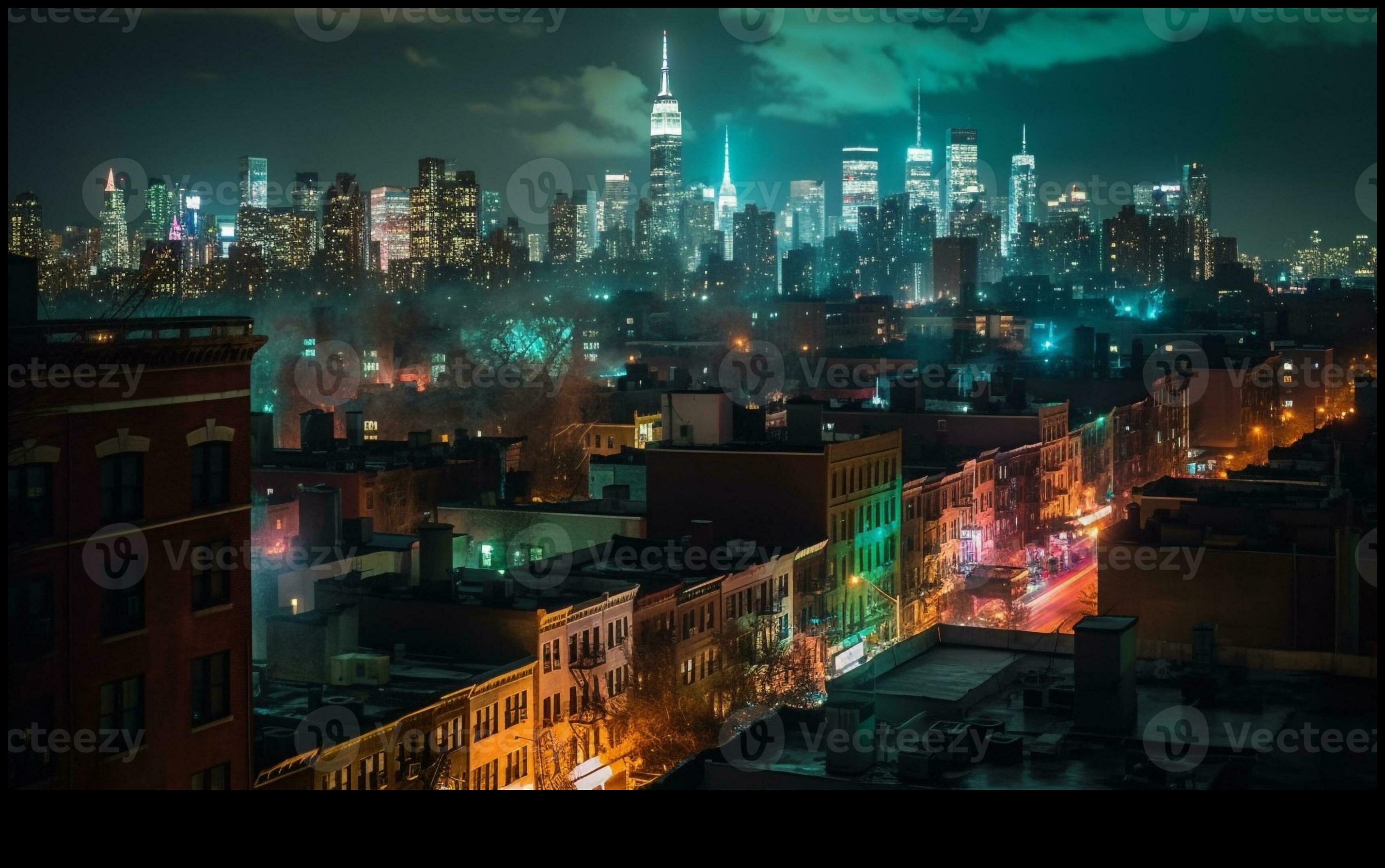 Pilsētas gaismas: pilsētas nakšu izgaismotā skaistuma ilustrācija